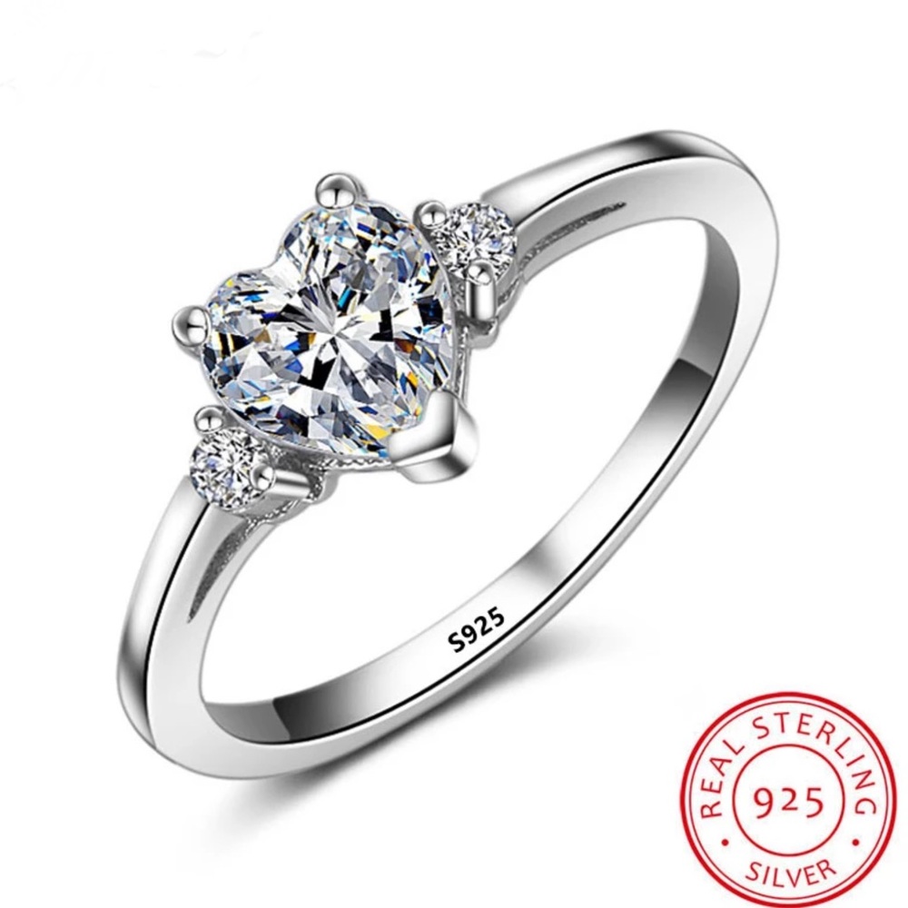 925 Sterling Silver 1 Carat Heart Diamond Ring